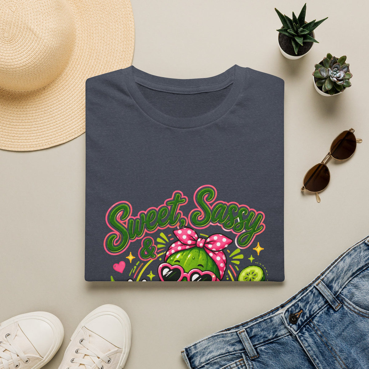 Sweet Sassy Pickle T-Shirt — "Sweet, Sassy & Pickle Obsessed" Cute Cactus/Pickle Graphic Tee