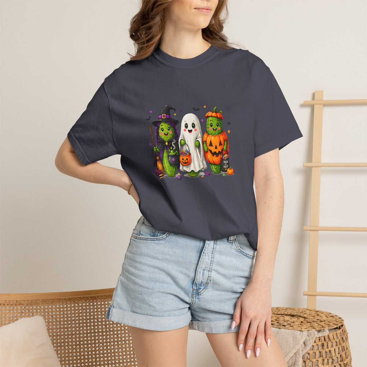 Halloween Trio T-Shirt — Cute Witch, Ghost & Pumpkin Costume Tee