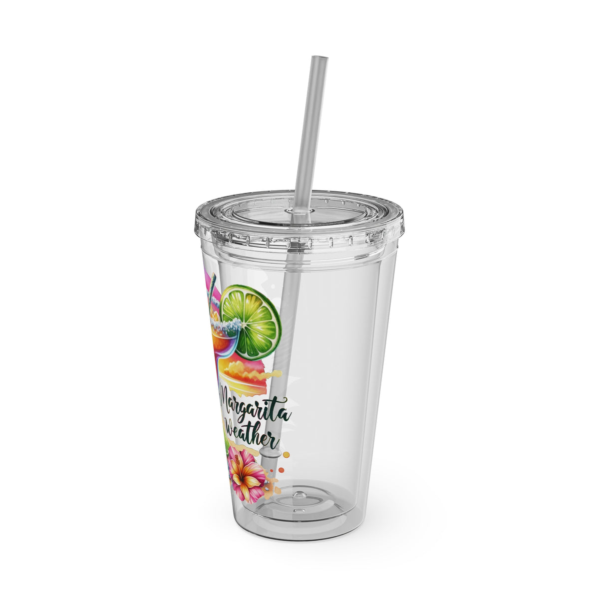 16oz Sunsplash Tumbler with Straw — Margarita Vibes Tropical Drink Design