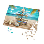 Beach Signpost Jigsaw Puzzle with Tin — 'Salt in the Air, Sand in My Hair' Seaside Puzzle Gift