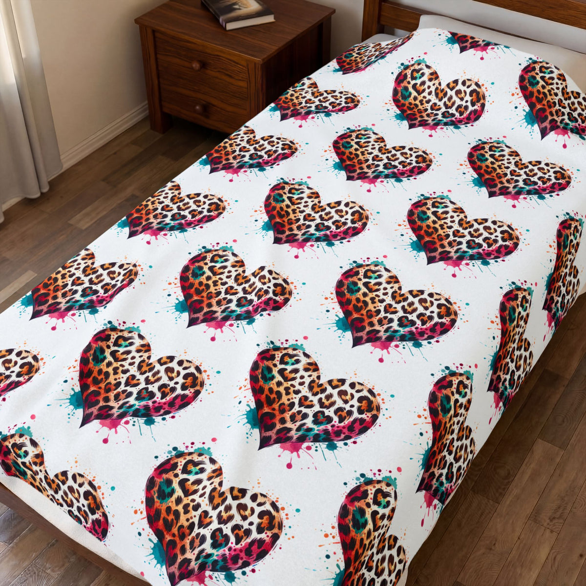 Leopard Heart Velveteen Plush Blanket