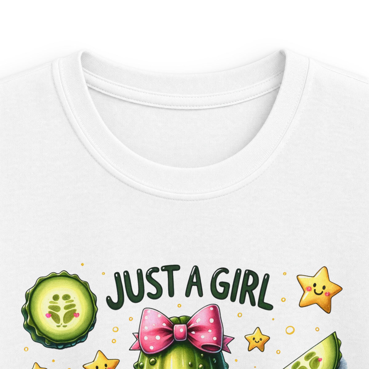 Kids Tee — "Just a Girl Who Loves Pickles" Cute Cactus Pickle Graphic
