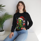 MD - Christmas Pickle Sweatshirt – Cute Holiday Pickle in Santa Hat with Candy Cane & Hot Cocoa
