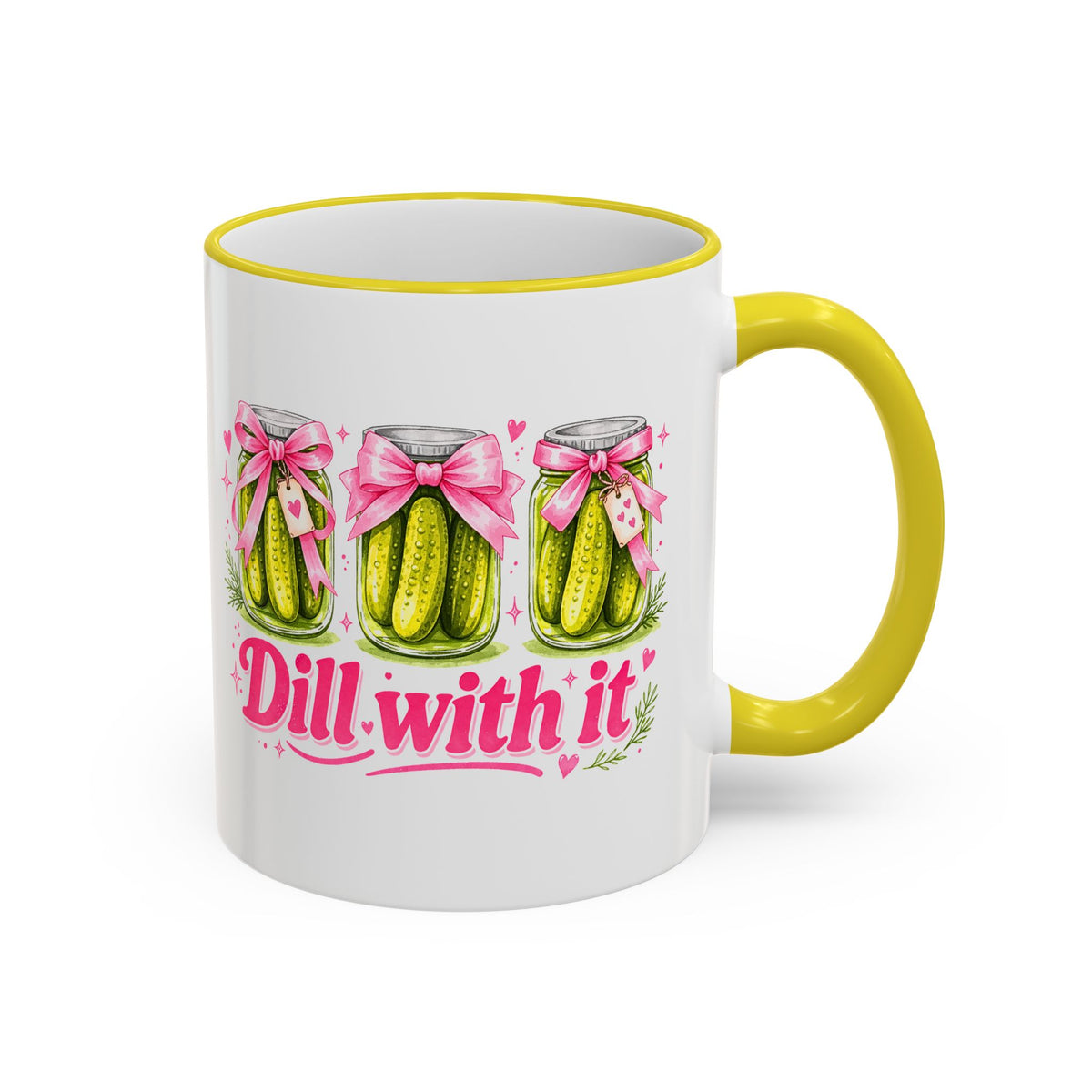 Dill With It Mug — Cute Pickle Jar Coffee Cup (Accent Rim & Handle)
