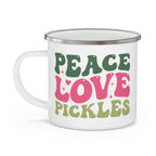 Enamel Camping Mug — 'Peace Love Pickles' Retro Hippie Camp Coffee Cup
