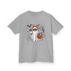 Kids Halloween Ghost Tee – Cute Pumpkin, Bat & Spiderweb Trick-or-Treat Design