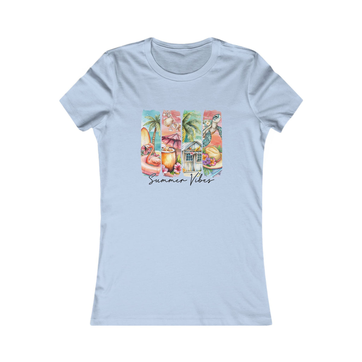 Summer Vibes Women’s Tee – Tropical Beach Graphic