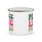 Enamel Camping Mug — 'Peace Love Pickles' Retro Hippie Camp Coffee Cup
