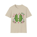 Cute Pickle Couple T-Shirt — Kawaii Matching Pickles with Hearts & Flowers