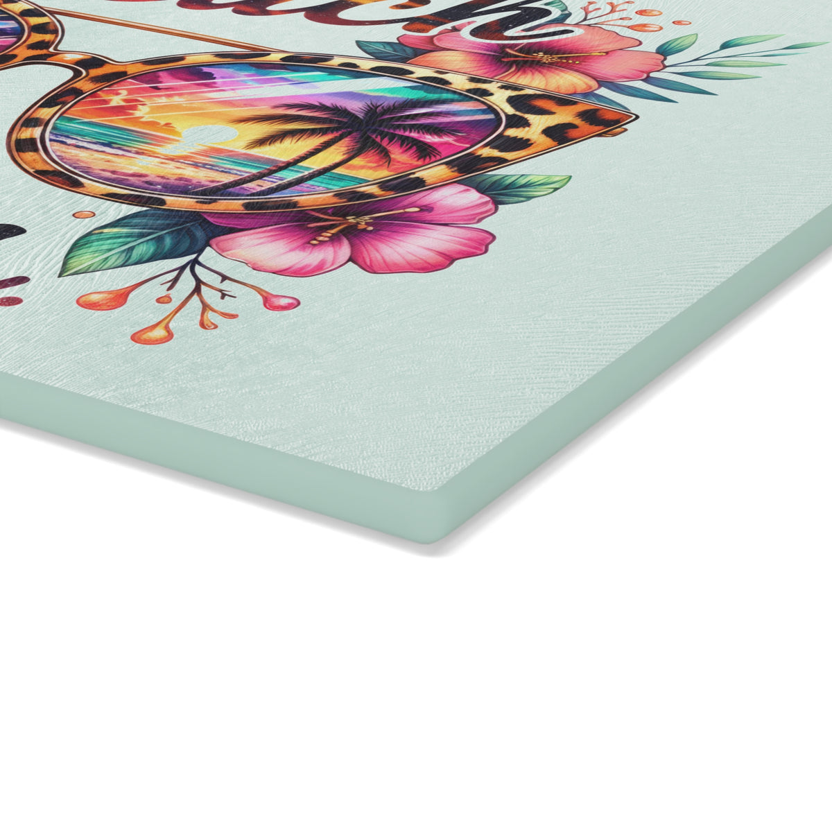 Glass Cutting Board – "Beach Vibes" Tropical Sunglasses Design