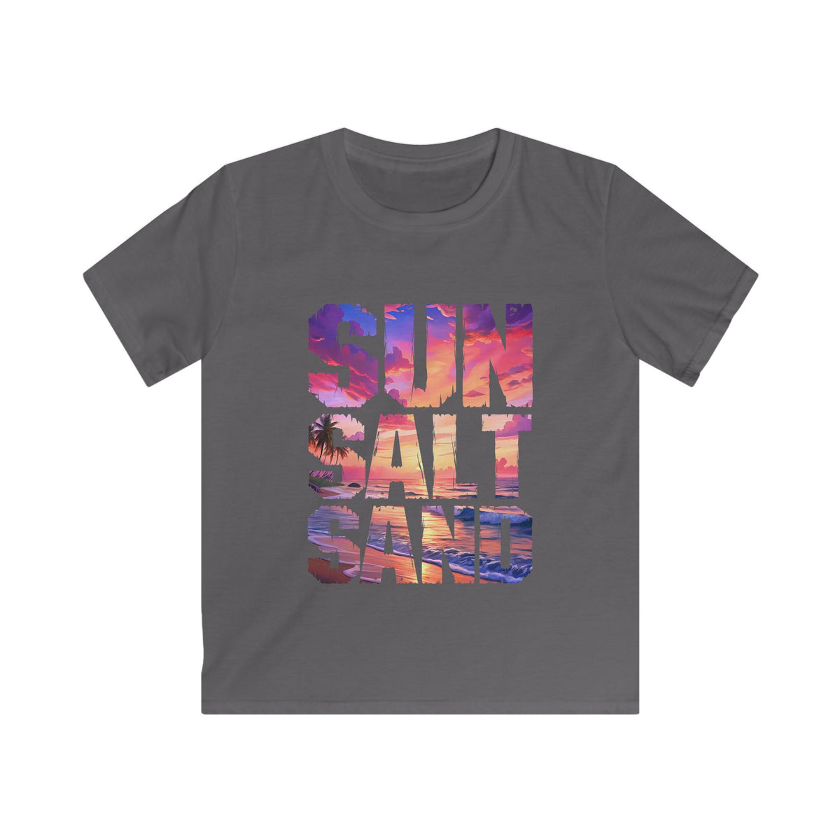Kids Tee — "Sun Salt Sand" Beach Sunset Graphic