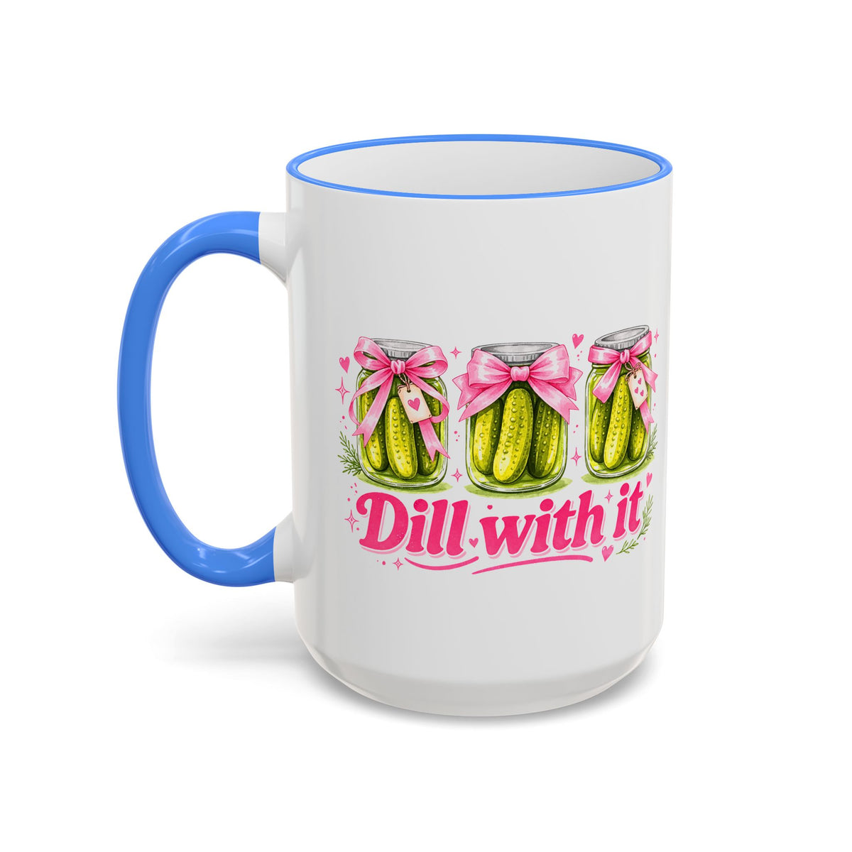 Dill With It Mug — Cute Pickle Jar Coffee Cup (Accent Rim & Handle)