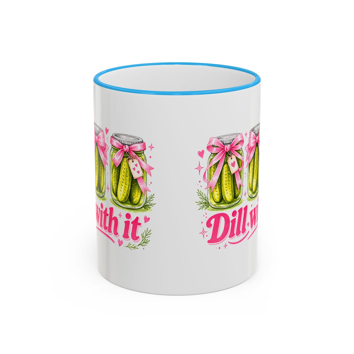 Dill With It Mug — Cute Pickle Jar Coffee Cup (Accent Rim & Handle)