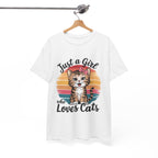Just a Girl Who Loves Cats T-Shirt — Cute Kitten Retro Sunset Tee for Cat Lovers