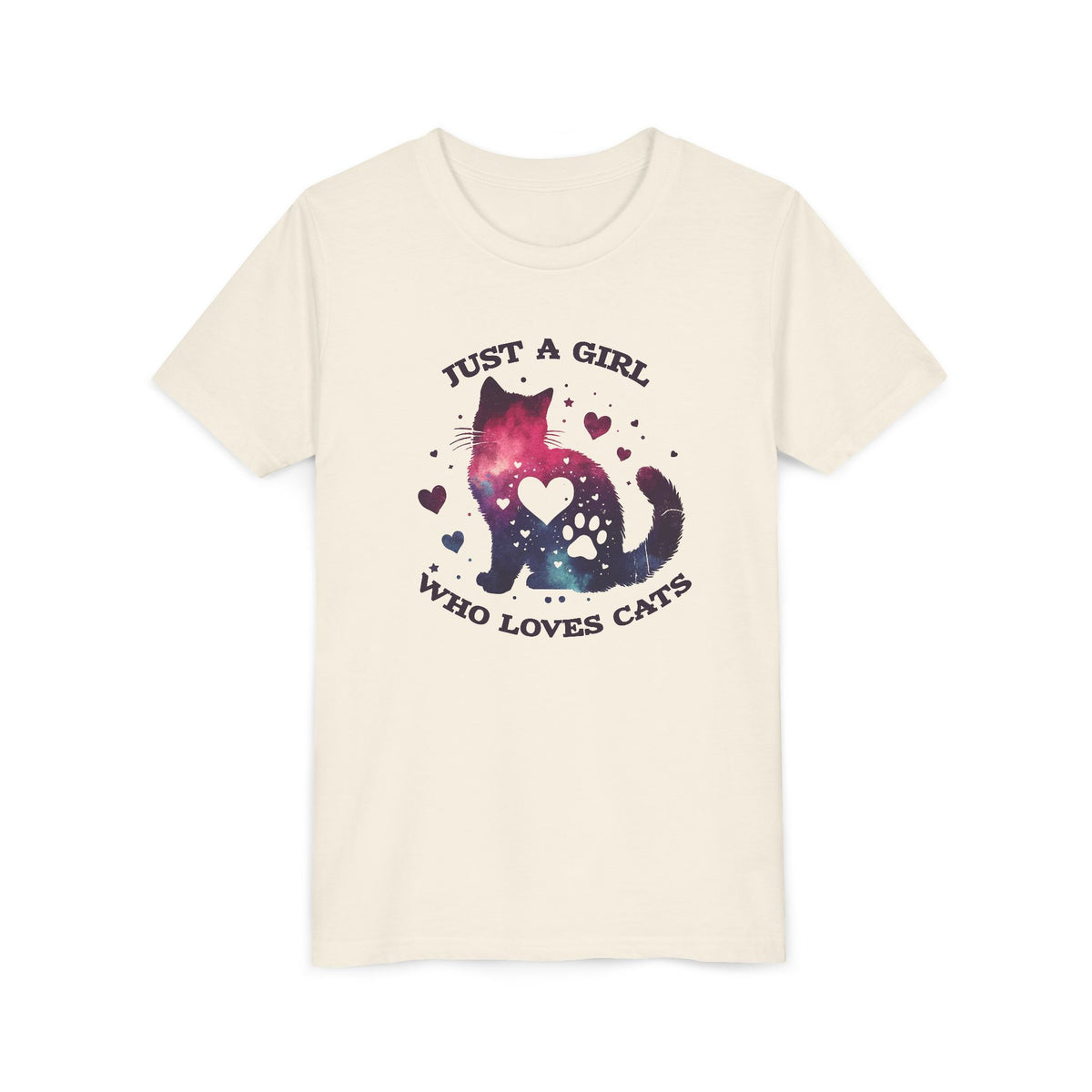 Kids Tee — "Just a Girl Who Loves Cats" Galaxy Cat Kids T‑Shirt