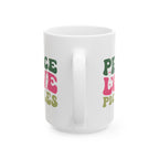 Peace, Love & Pickles Ceramic Mug (11oz/15oz) — Retro Peaceful Kitchen Gift