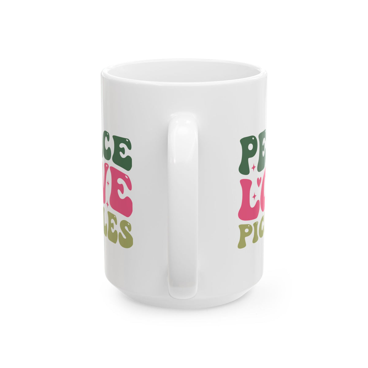 Peace, Love & Pickles Ceramic Mug (11oz/15oz) — Retro Peaceful Kitchen Gift