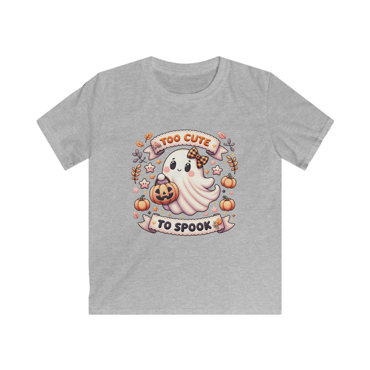 Kids Tee — "Too Cute to Spook" Halloween Ghost Shirt