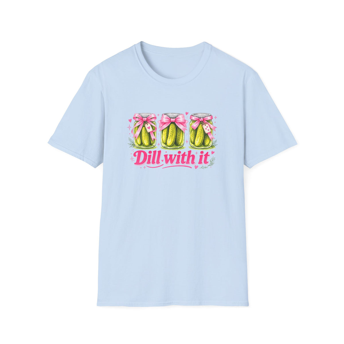 Dill With It T-Shirt – Cute Pickle Jars with Bows, Fun Pun Tee