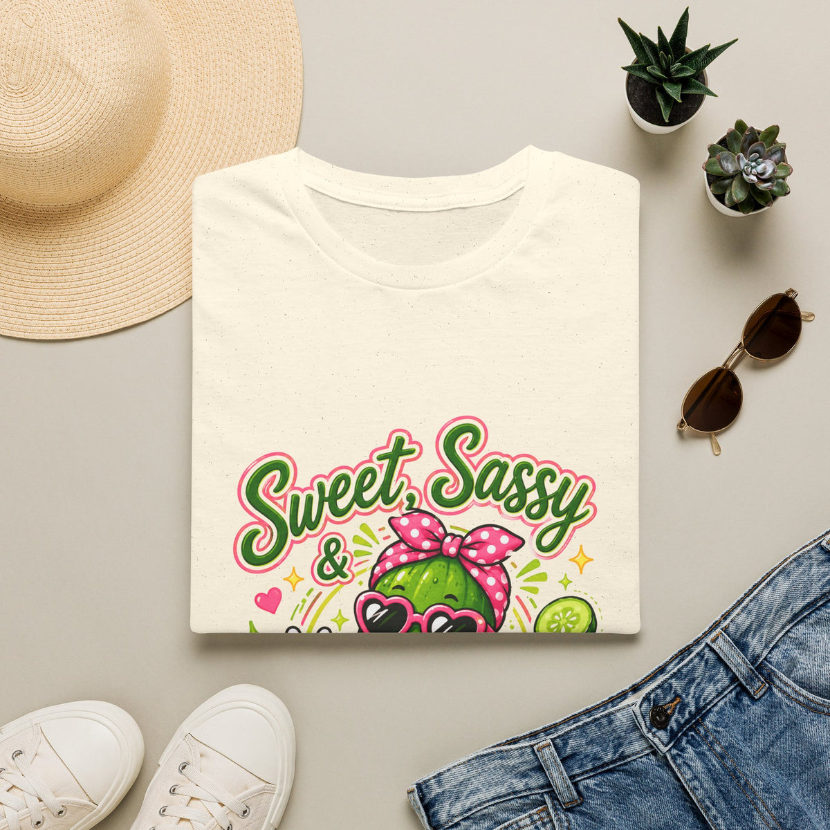 Sweet Sassy Pickle T-Shirt — "Sweet, Sassy & Pickle Obsessed" Cute Cactus/Pickle Graphic Tee