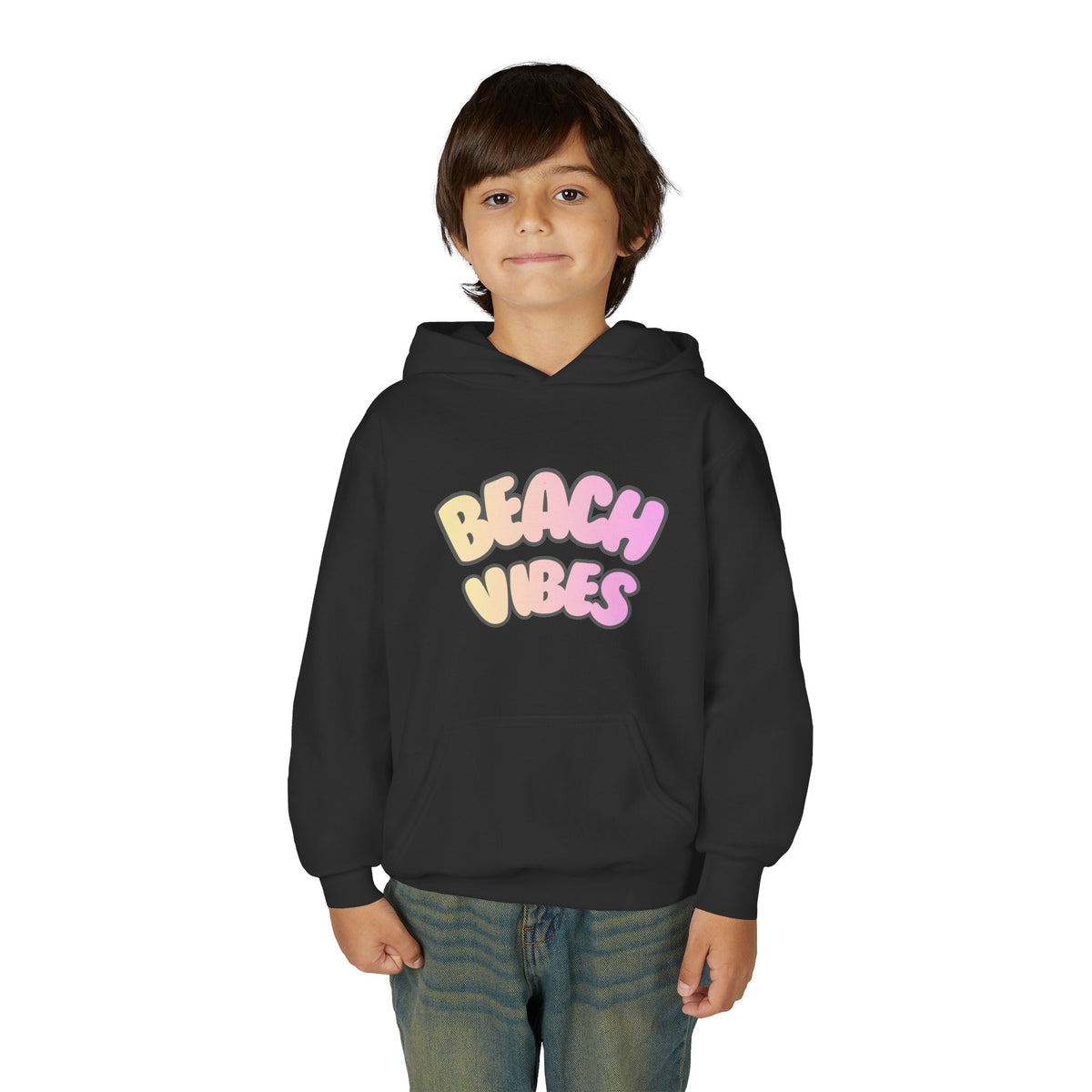 Youth Hoodie — "Beach Vibes" Pastel Retro Graphic