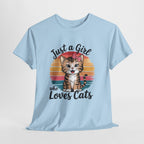 Just a Girl Who Loves Cats T-Shirt — Cute Kitten Retro Sunset Tee for Cat Lovers