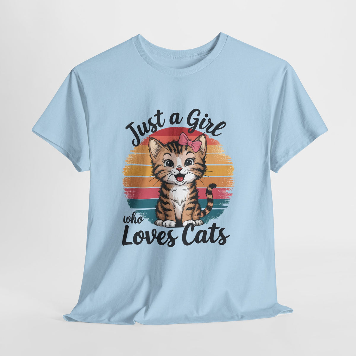 Just a Girl Who Loves Cats T-Shirt — Cute Kitten Retro Sunset Tee for Cat Lovers