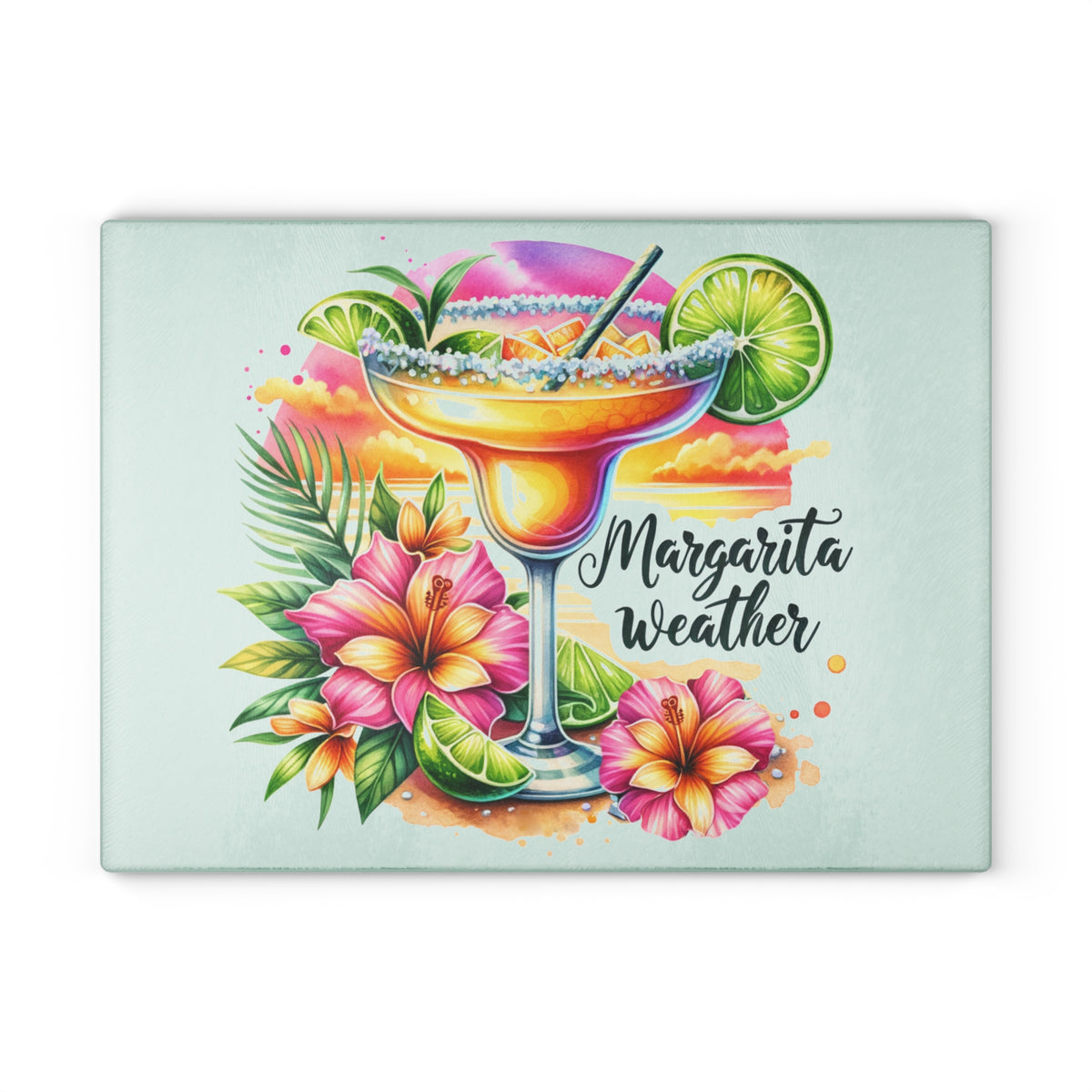 Glass Cutting Board — Margarita Weather Tropical Cocktail Design