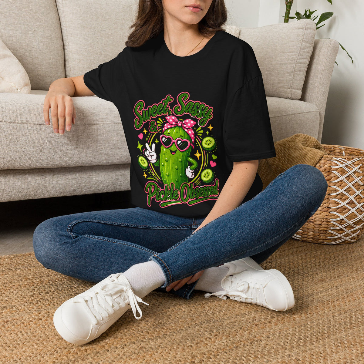 Sweet Sassy Pickle T-Shirt — "Sweet, Sassy & Pickle Obsessed" Cute Cactus/Pickle Graphic Tee