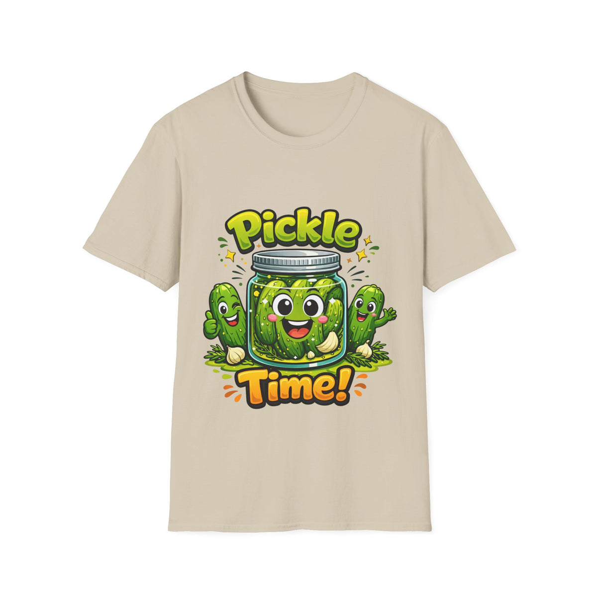 MD - Pickle Time T-Shirt — Cute Cartoon Pickle Jar Graphic Tee