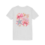 Kids Tee — Pink Seashell & Starfish Bow Graphic Shirt - Front and Back