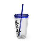Salty Palm 16oz Tumbler with Straw — Clear Beach Insulated Cup