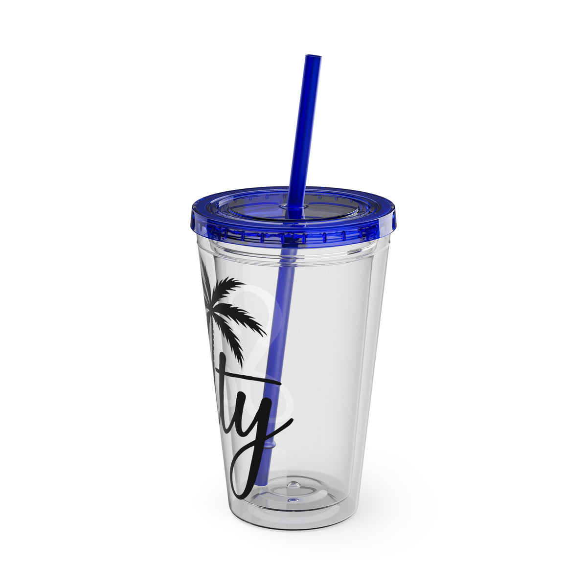 Salty Palm 16oz Tumbler with Straw — Clear Beach Insulated Cup