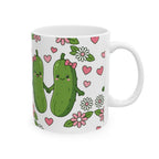 Cute Pickle Couple Mug — Kawaii Pickles with Hearts & Flowers (11oz/15oz)