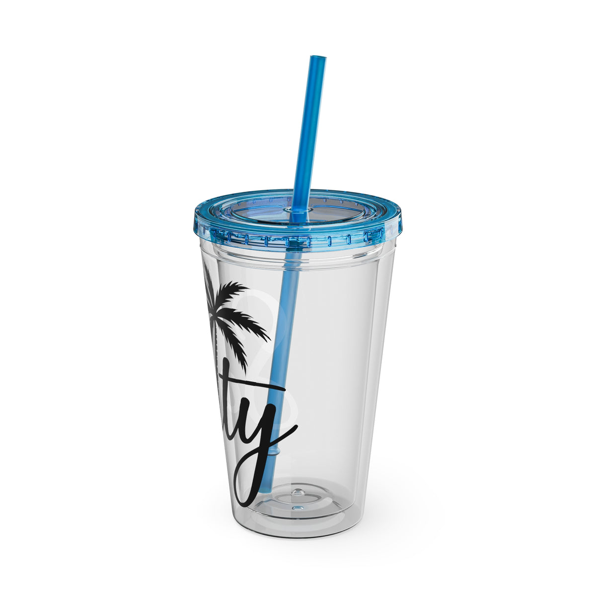 Salty Palm 16oz Tumbler with Straw — Clear Beach Insulated Cup