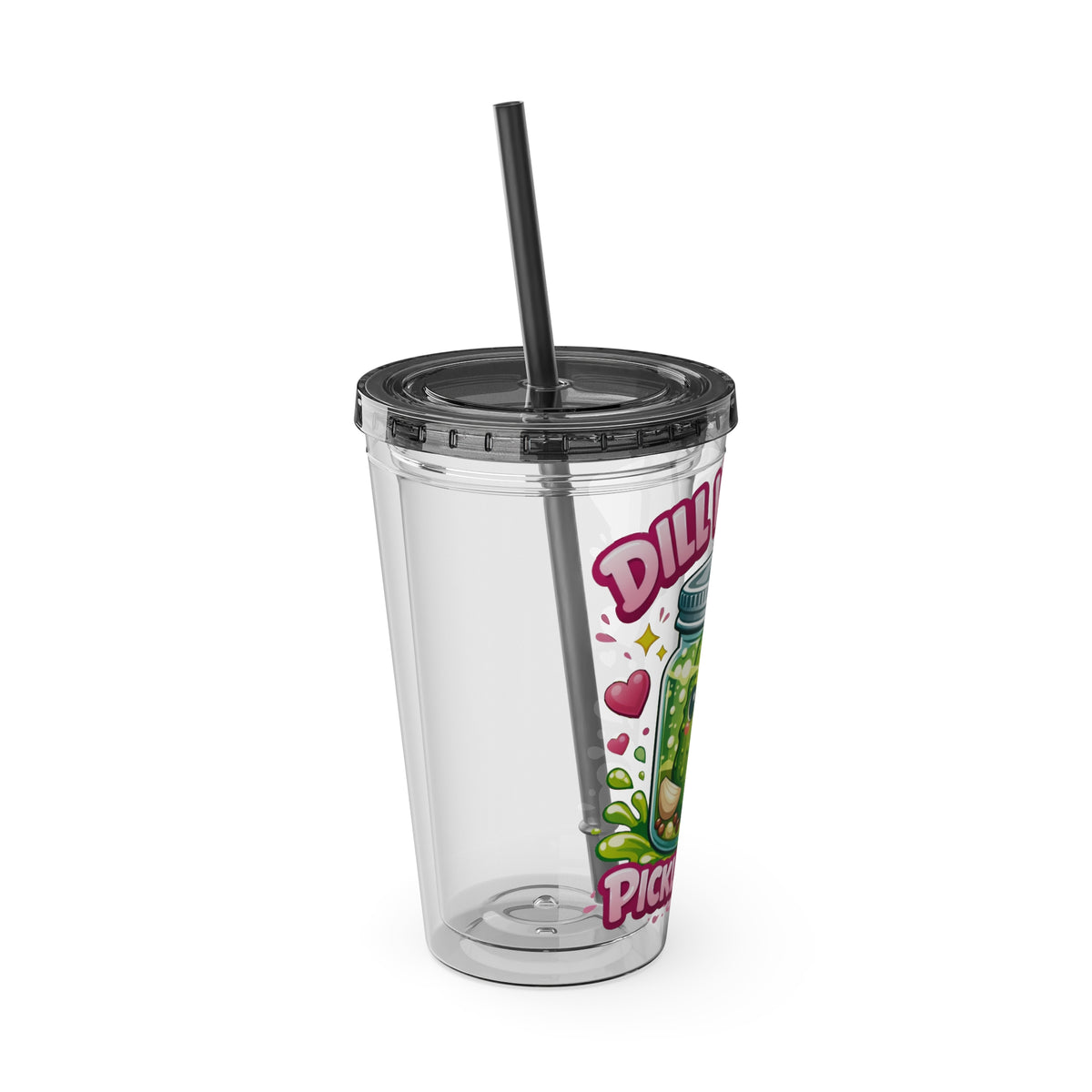Pickle Time Tumbler with Straw — Cute 'Dill With It' 16oz Cold Cup
