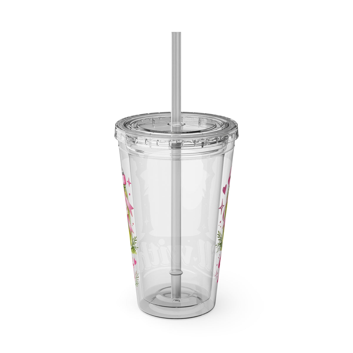Larger Wrap - Dill With It Tumbler - 16oz Clear Plastic Cup with Straw (Cute Pickle Design)