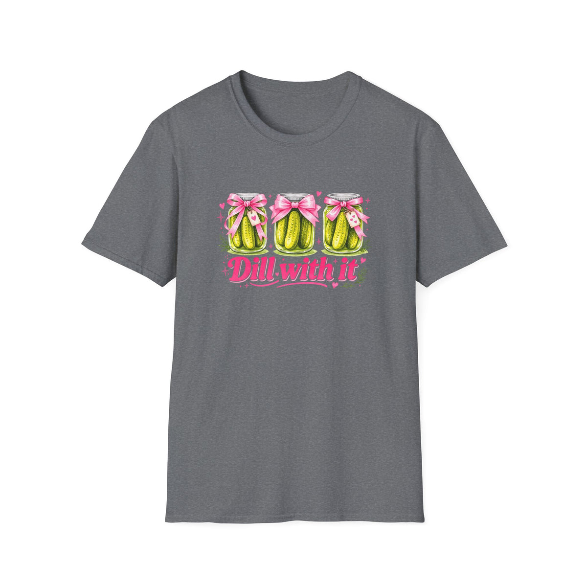 Dill With It T-Shirt – Cute Pickle Jars with Bows, Fun Pun Tee
