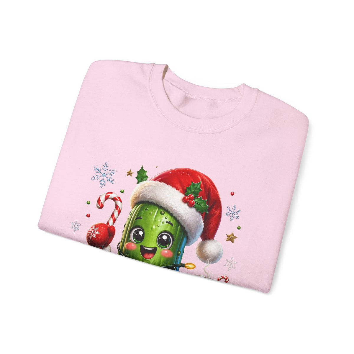 MD - Christmas Pickle Sweatshirt – Cute Holiday Pickle in Santa Hat with Candy Cane & Hot Cocoa