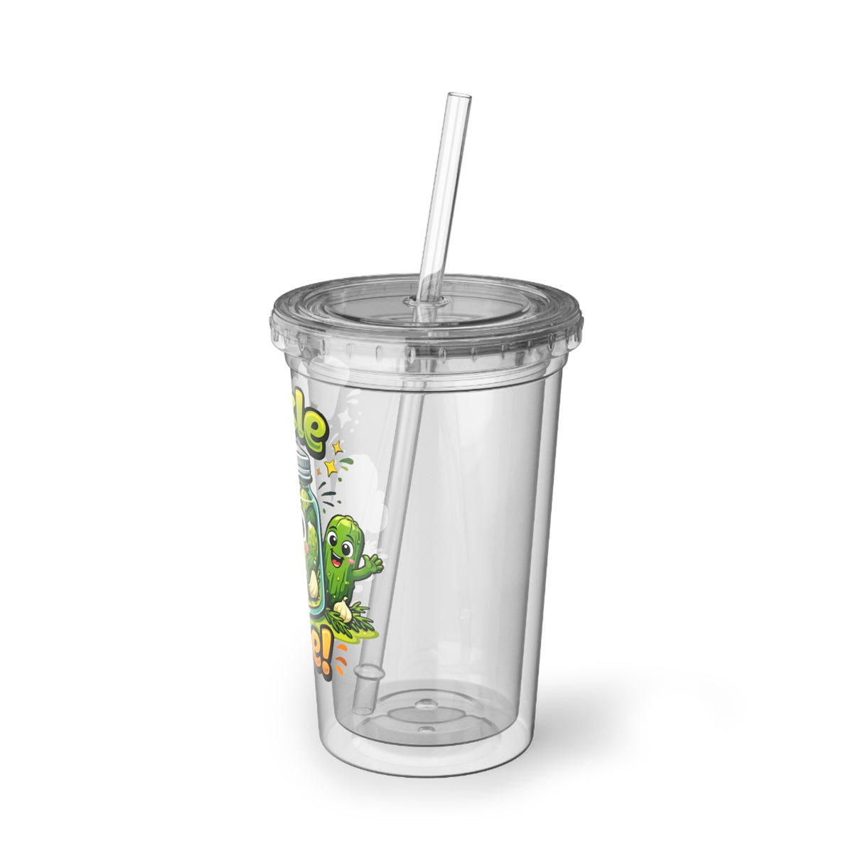 Pickle Time Acrylic Tumbler – Cute Cartoon Pickles Travel Cup with Straw