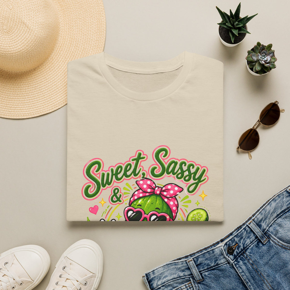Sweet Sassy Pickle T-Shirt — "Sweet, Sassy & Pickle Obsessed" Cute Cactus/Pickle Graphic Tee