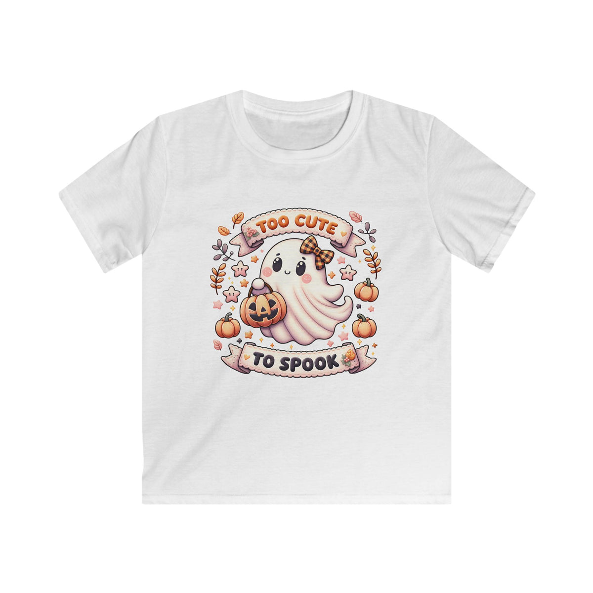 Kids Tee — "Too Cute to Spook" Halloween Ghost Shirt