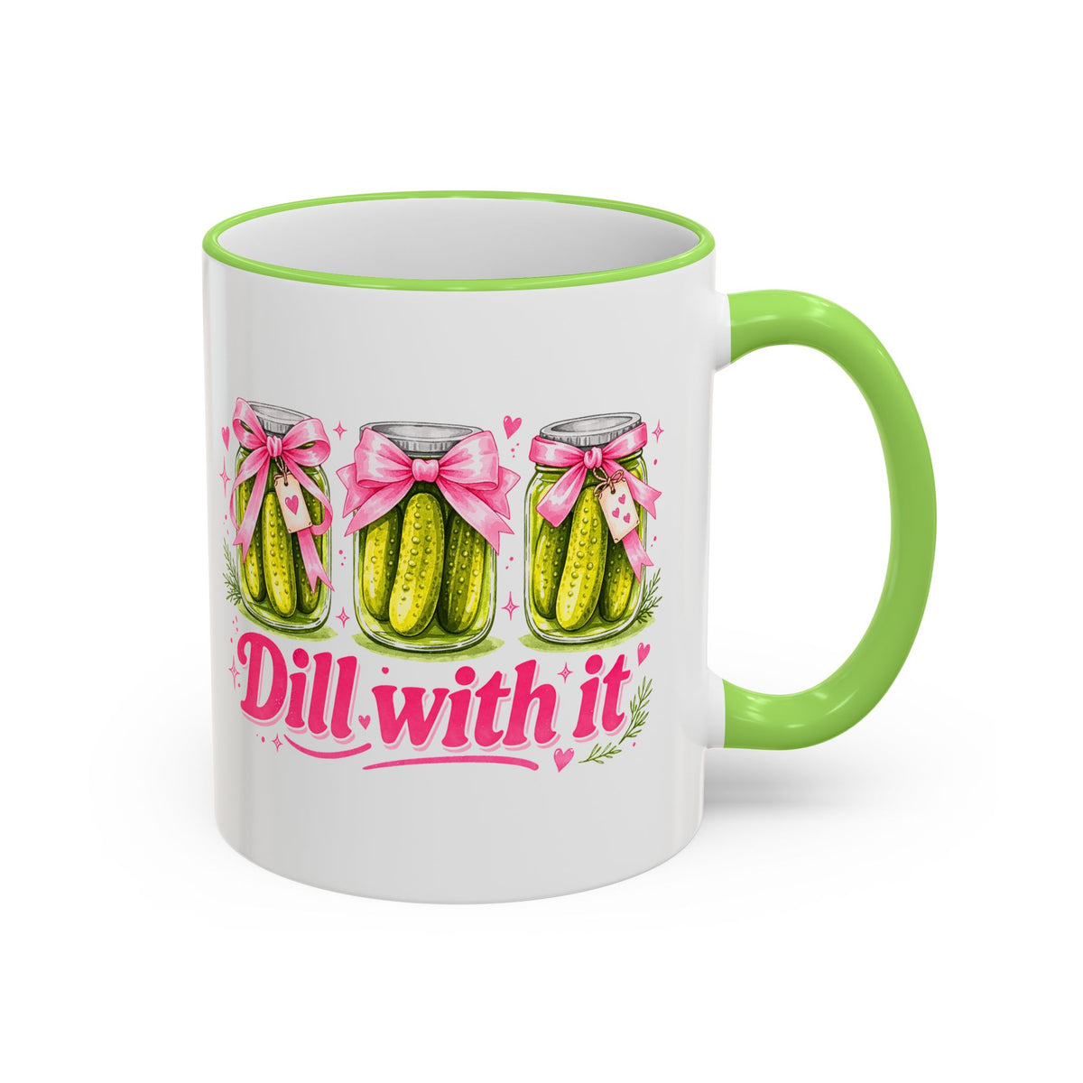 Dill With It Mug — Cute Pickle Jar Coffee Cup (Accent Rim & Handle)