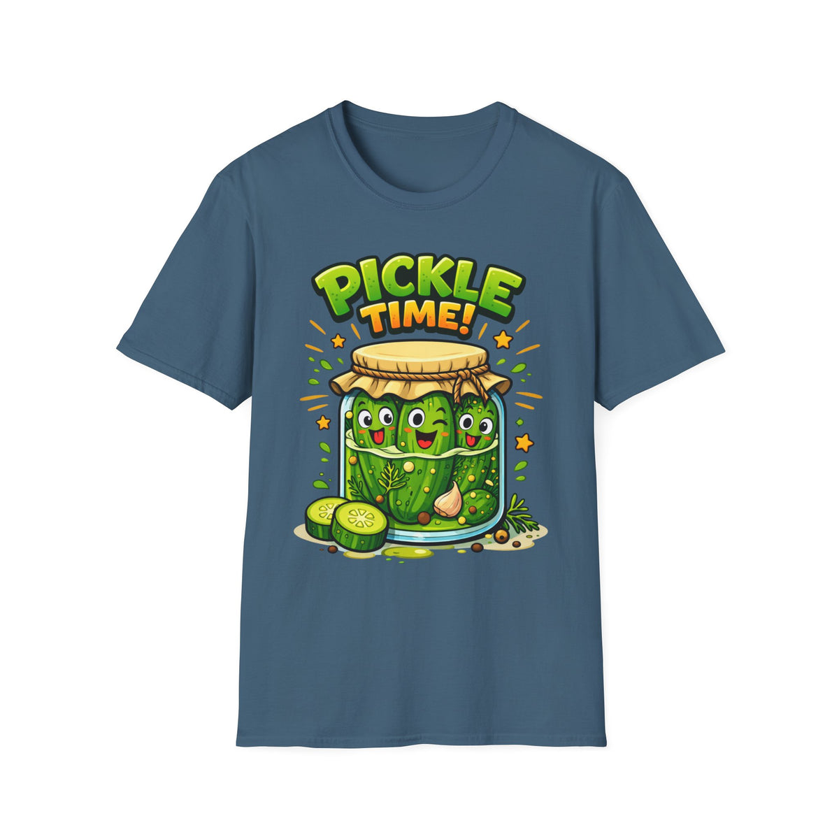 Adult Unisex Pickle Time T-Shirt — Cute Cartoon Pickle Jar Tee