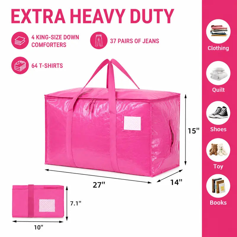 6-Pack 25-Gal Extra Large Zippered Clothes Storage Bags, Heavy-Duty Coated PE Foldable Waterproof Organizer with Fygrip Comfortable Grip, Reinforced Handles, Tag Pockets, 29"L X14"W X13"H, 65 Lbs Capacity for Moving, Storage Organization
