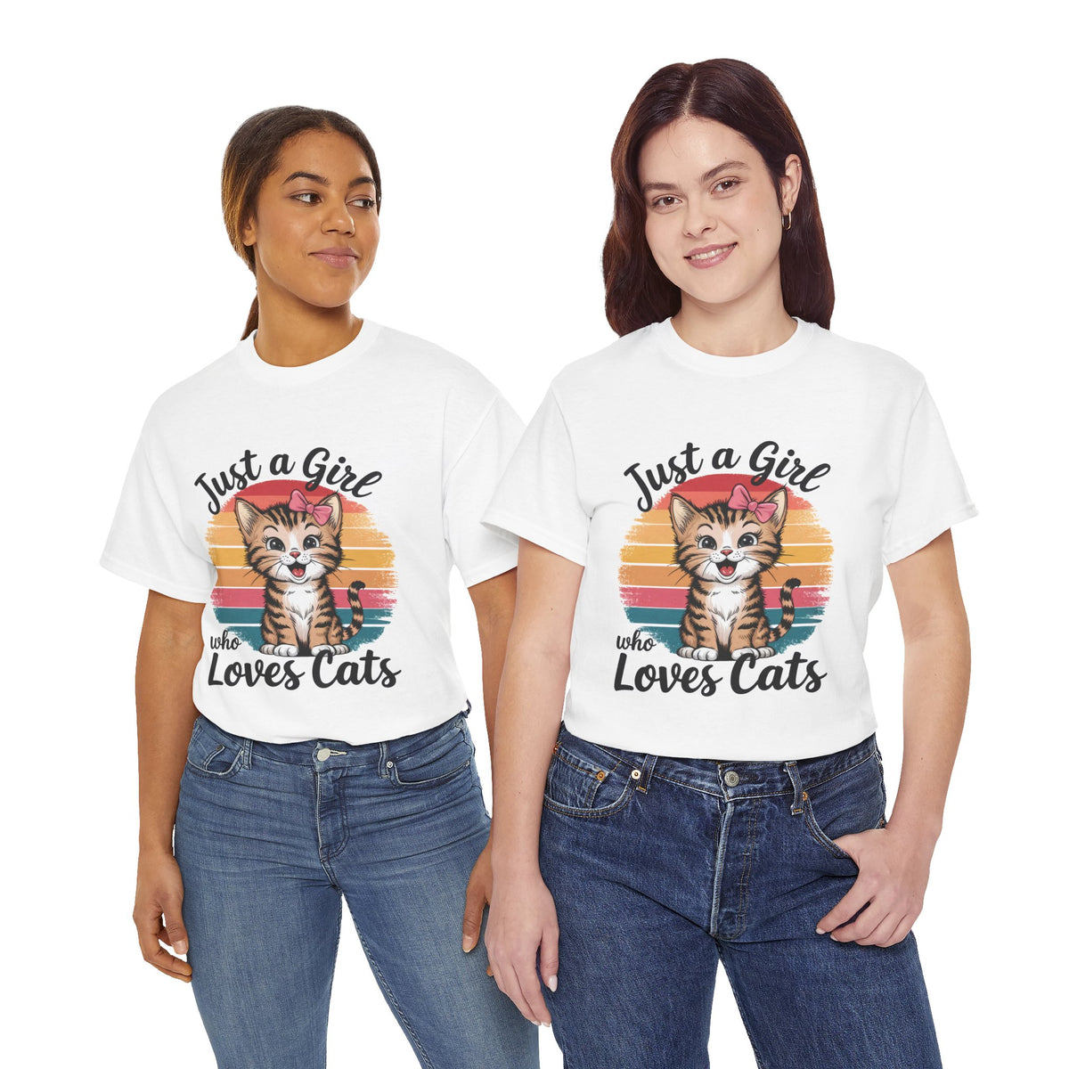Just a Girl Who Loves Cats T-Shirt — Cute Kitten Retro Sunset Tee for Cat Lovers