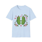 Cute Pickle Couple T-Shirt — Kawaii Matching Pickles with Hearts & Flowers
