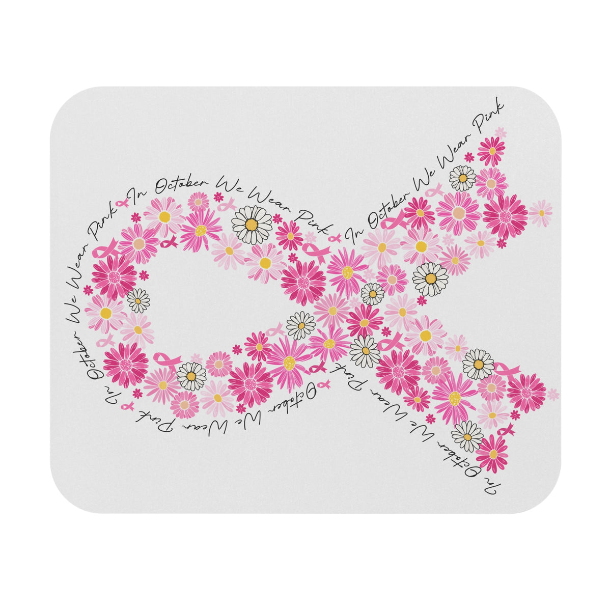 Pink Floral Awareness Ribbon Mouse Pad — Breast Cancer Support Desk Mat