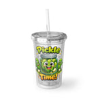 Pickle Time Acrylic Tumbler – Cute Cartoon Pickles Travel Cup with Straw