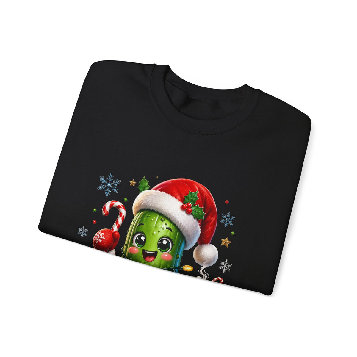 Christmas Pickle Sweatshirt – Cute Santa Hat Pickle with Candy Cane & Hot Cocoa